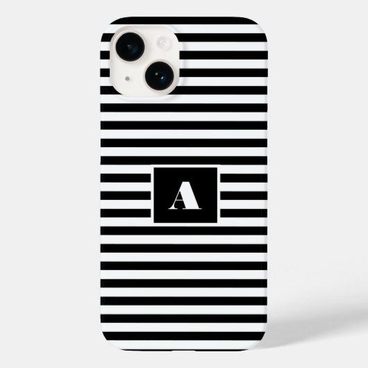 Classic Custom initialen Zwart-wit Gestreept Case-Mate iPhone Case (Achterkant)