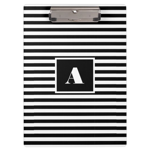 Classic Custom initialen Zwart-wit Gestreept Klembord (Voorkant)
