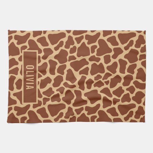 Classic Custom Name Giraffe Animal Print Pattern Theedoek (Horizontaal)
