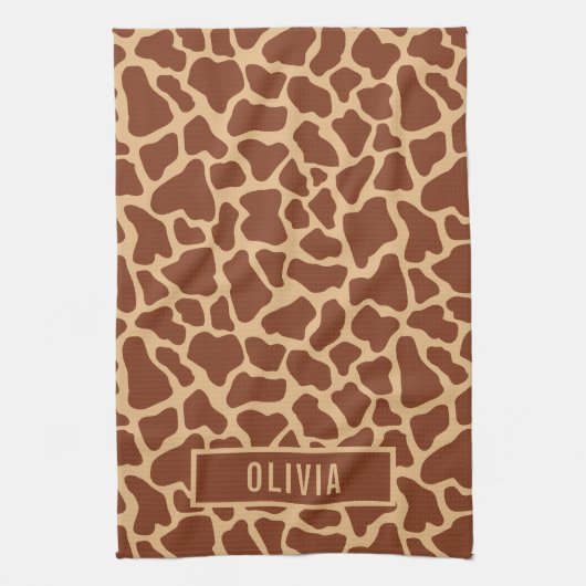 Classic Custom Name Giraffe Animal Print Pattern Theedoek (Verticaal)