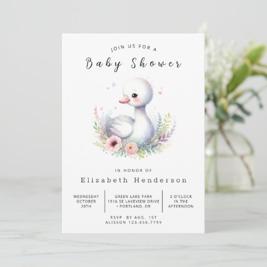 Classic Custom Swan Baby shower Kaart (Staand voorkant)