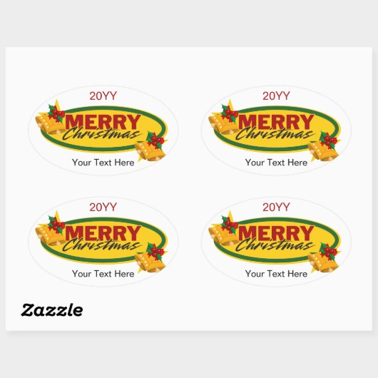 Classic Custom Text Merry Christmas Oval Sticker (Vel)