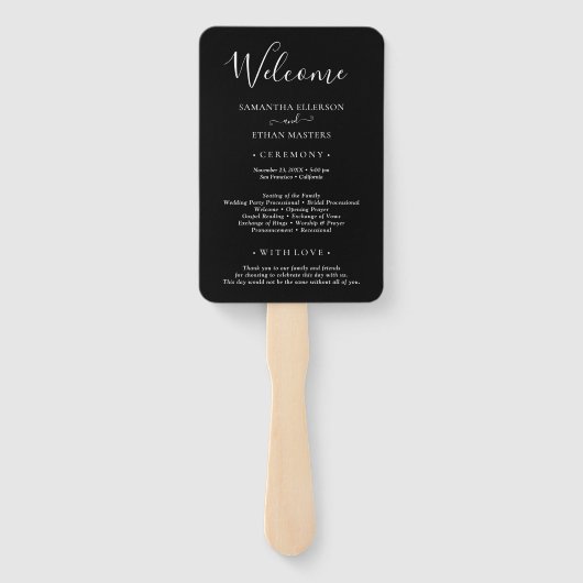 Classic Custom Wedding Program voor zwarte en witt Handwaaier (Achterkant)