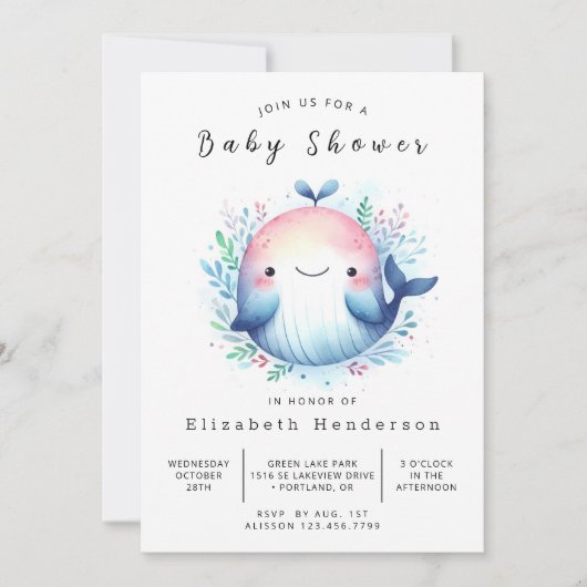 Classic Custom Whale Baby shower Kaart (Voorkant)