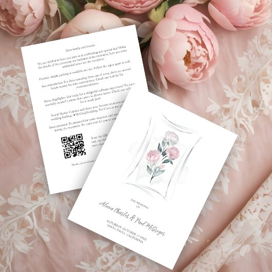 Classic Cute Floral Peonies Bunch in Gray & Pink Informatiekaartje
