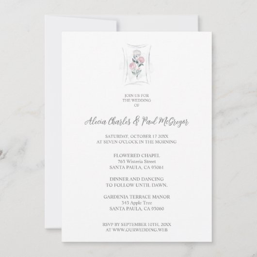 Classic Cute Floral Peonies Bunch in Gray & Pink Kaart (Achterkant)