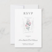 Classic Cute Floral Peonies Bunch in Gray & Pink RSVP Kaartje (Voorkant)
