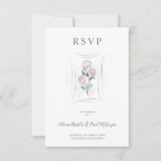 Classic Cute Floral Peonies Bunch in Gray & Pink RSVP Kaartje (Voorkant)
