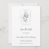 Classic Cute Floral Peonies Bunch in Gray & Pink Save The Date (Achterkant)