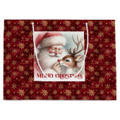 Classic Cute Santa and Rudolph Christmas Gift Bag Groot Cadeauzakje (Voorkant)