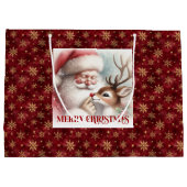 Classic Cute Santa and Rudolph Christmas Gift Bag Groot Cadeauzakje (Achterkant)