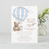 Classic Cute Teddy Bear Toile Balloon Baby Shower Kaart (Staand voorkant)