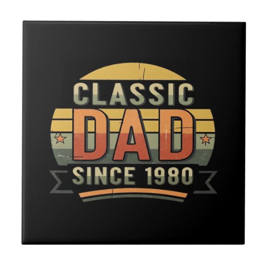 Classic Dad Since 1980 Vintage Retro Tegeltje (Voorkant)