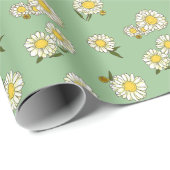 Classic Daisies en Groene  Bloemen Cadeaupapier (Rol Hoek)