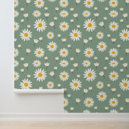 Classic Daisy geïnspireerde Sage Green Behang