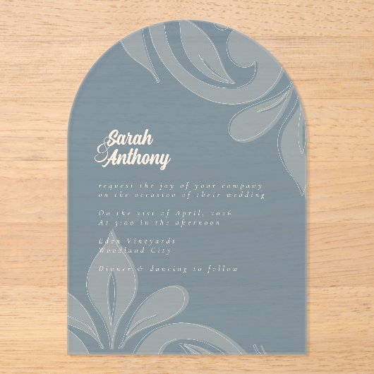 Classic Damask Blauwgroen bruiloft acryl uitnodigi Acryl Uitnodigingen (Voorkant)
