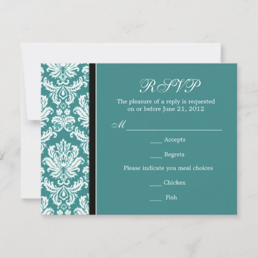 Classic Damask Blauwgroen RSVP-kaart RSVP Kaartje (Voorkant)