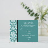Classic Damask Blauwgroen RSVP-kaart RSVP Kaartje (Staand voorkant)