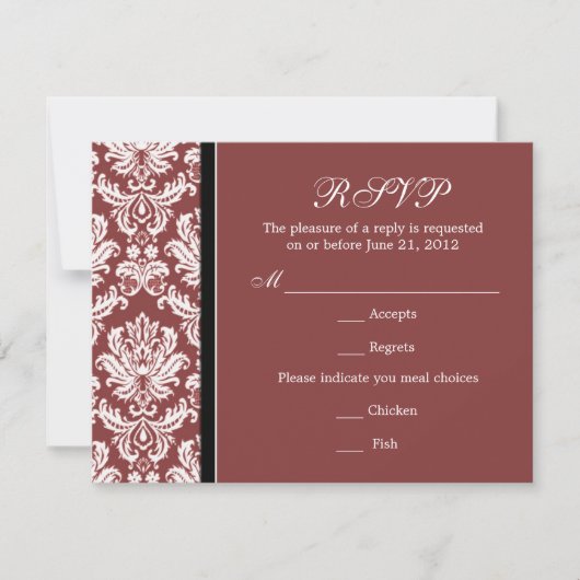 Classic Damask Burgundy RSVP-kaart RSVP Kaartje (Voorkant)
