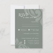 Classic Damask Earthy Sage Photo Wedding RSVP Kaartje (Voorkant)
