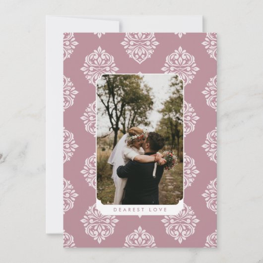 Classic Damask Elegant Script Valentines Day Card (Voorkant)