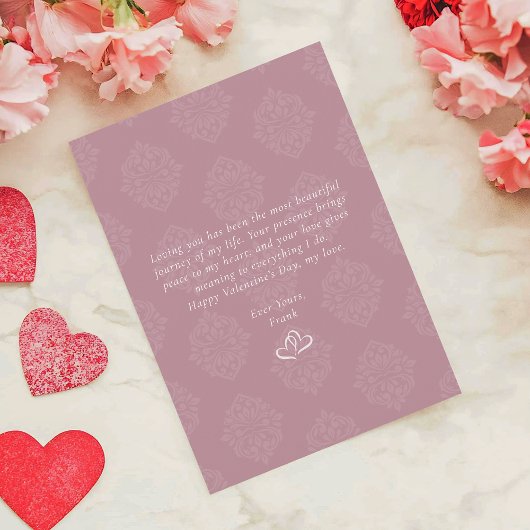 Classic Damask Elegant Script Valentines Day Card