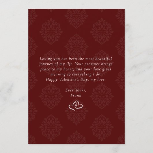 Classic Damask Elegant Script Valentines Day Card (Achterkant)