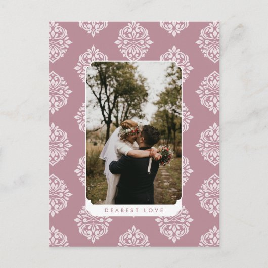 Classic Damask Elegant Script Valentines Day Card Briefkaart (Voorkant)