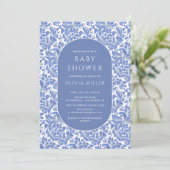 Classic Damask Floral Baby shower Invitation Kaart (Staand voorkant)