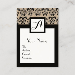 CLASSIC DAMASK FLORAL SQUARE MONOGRAM Kraft Paper Visitekaartje