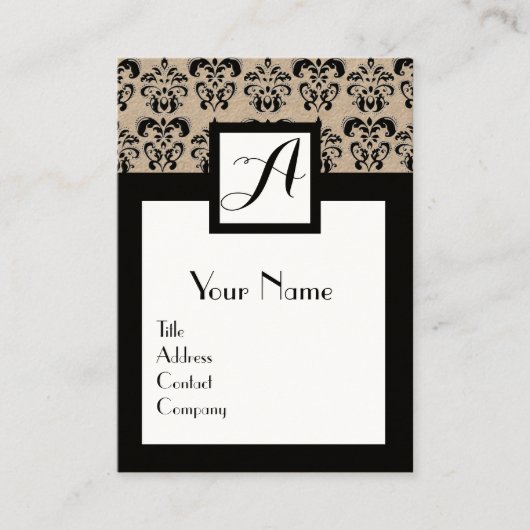 CLASSIC DAMASK FLORAL SQUARE MONOGRAM Kraft Paper Visitekaartje (Voorkant)