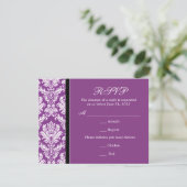 Classic Damask Paarse RSVP-kaart RSVP Kaartje (Staand voorkant)