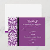 Classic Damask Paarse RSVP-kaart RSVP Kaartje (Voorkant / Achterkant)