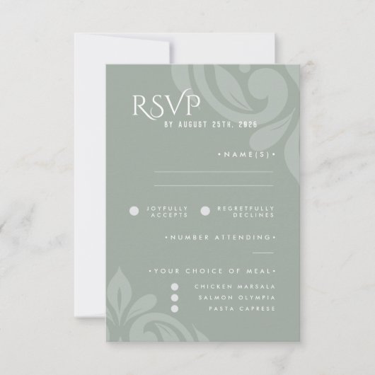 Classic Damask Pale Olive Photo Wedding RSVP (Voorkant)