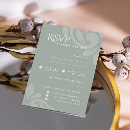 Classic Damask Pale Olive Photo Wedding RSVP Kaartje
