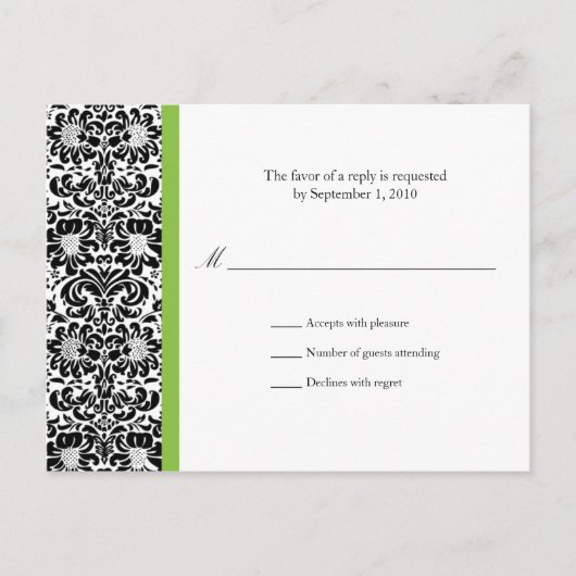 Classic Damask RSVP-Briefkaart Uitnodiging Briefkaart (Voorkant)