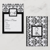 CLASSIC DAMASK SQUARE MONOGRAM Black White Pearl Visitekaartje (Voorkant / Achterkant)