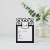 CLASSIC DAMASK SQUARE MONOGRAM Black White Pearl Visitekaartje (Staand voorkant)