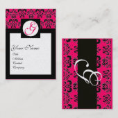 CLASSIC DAMASK SQUARE MONOGRAM, roze fuchsia gold Visitekaartje (Voorkant / Achterkant)