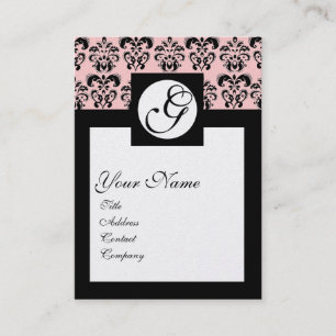 CLASSIC DAMASK SQUARE MONOGRAM, roze parels Visitekaartje