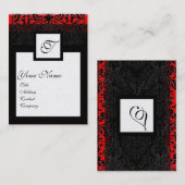 CLASSIC DAMASK SQUARE MONOGRAM zwarte witte parel Visitekaartje (Voorkant / Achterkant)