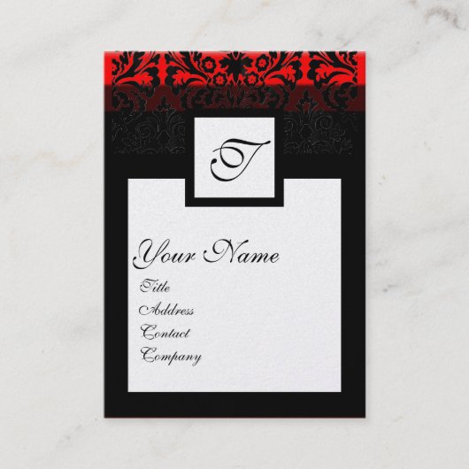 CLASSIC DAMASK SQUARE MONOGRAM zwarte witte parel Visitekaartje (Voorkant)
