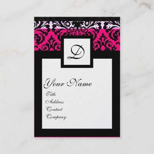 CLASSIC DAMASK SQUARE MONOGRAM zwarte witte parel Visitekaartje (Voorkant)