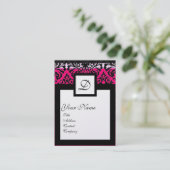 CLASSIC DAMASK SQUARE MONOGRAM zwarte witte parel Visitekaartje (Staand voorkant)