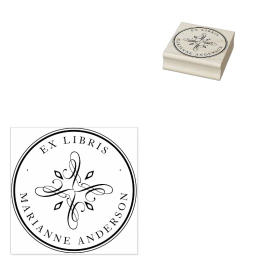 Classic Damask & Typography Custom Name Ex Libris Rubberstempel (Gestempeld)