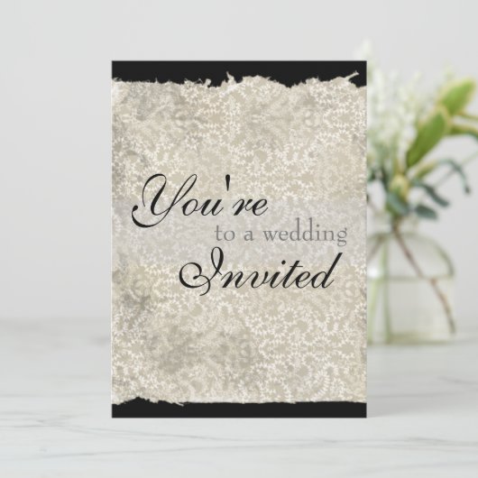 Classic Damask Wedding Invitations, Ebony Kaart (Staand voorkant)