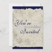 Classic Damask Wedding Invitations, Navy Blue Kaart (Voorkant)