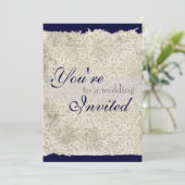 Classic Damask Wedding Invitations, Navy Blue Kaart (Staand voorkant)