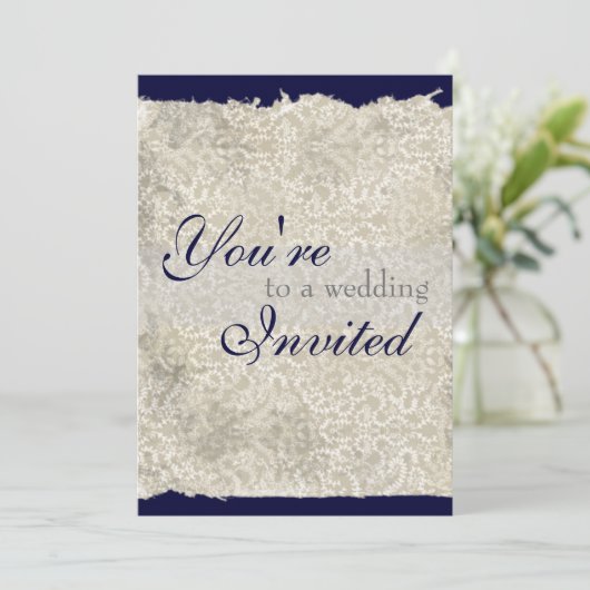 Classic Damask Wedding Invitations, Navy Blue Kaart (Staand voorkant)
