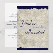 Classic Damask Wedding Invitations, Navy Blue Kaart (Voorkant / Achterkant)